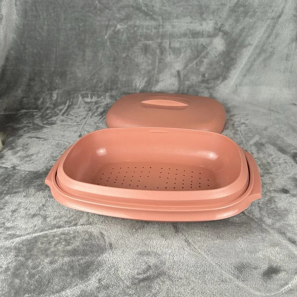 Tupperware Microwave Steamer Set 1273-5 Pink 6 Cup 1.4L 3 Piece Vintage USA